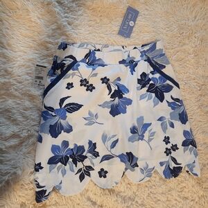 Blue Floral Scalloped Skirt